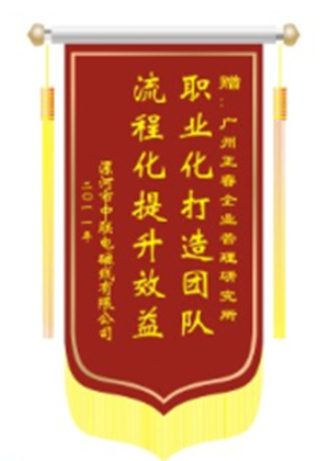 中联电磁线总经理赠送金海岸咨询职业化打造团队，流程化提升效益锦旗