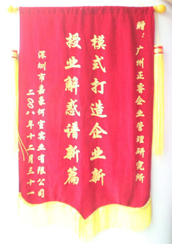 嘉豪何室董事长赠送金海岸咨询模式打造企业新，授业解惑谱新篇锦旗